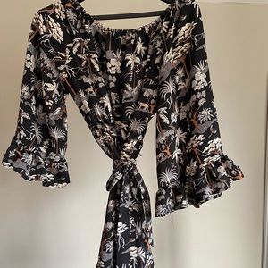 Cinched flowy dress with African animals & motifs